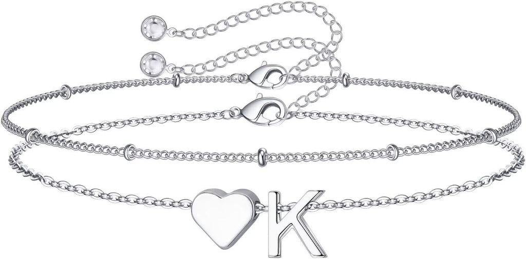 14K-Gold-Plated Heart Initial Bracelets for Women Girl Dainty Gold