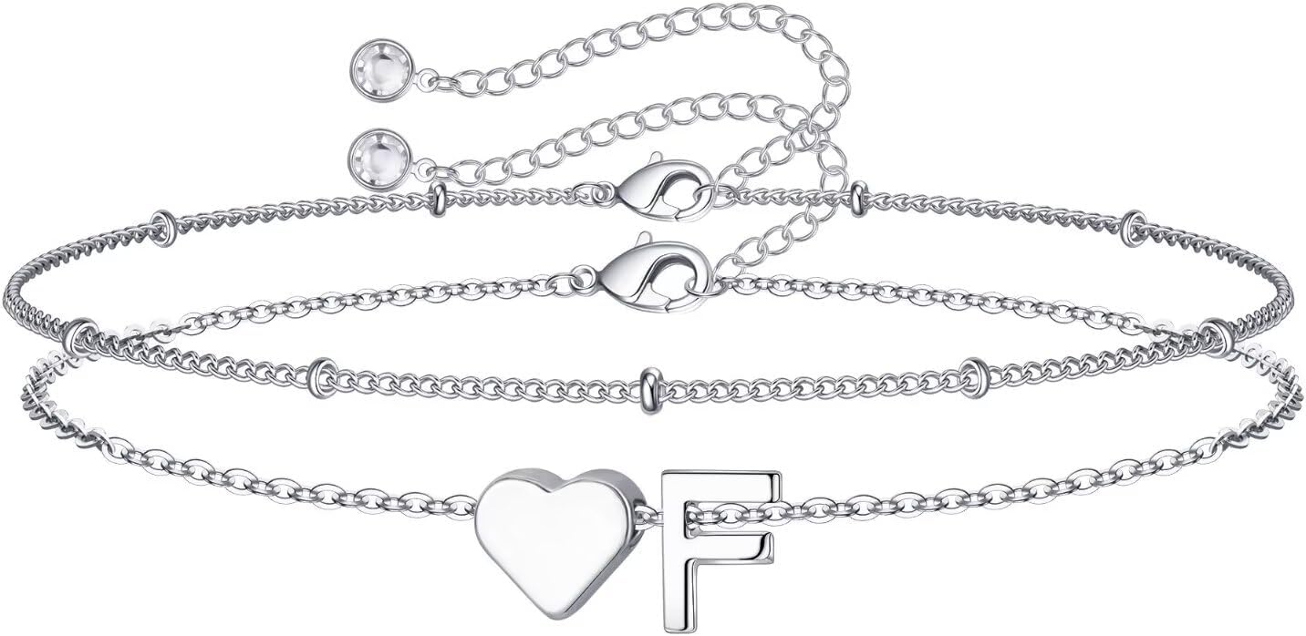 14K-Gold-Plated Heart Initial Bracelets for Women Girl Dainty Gold