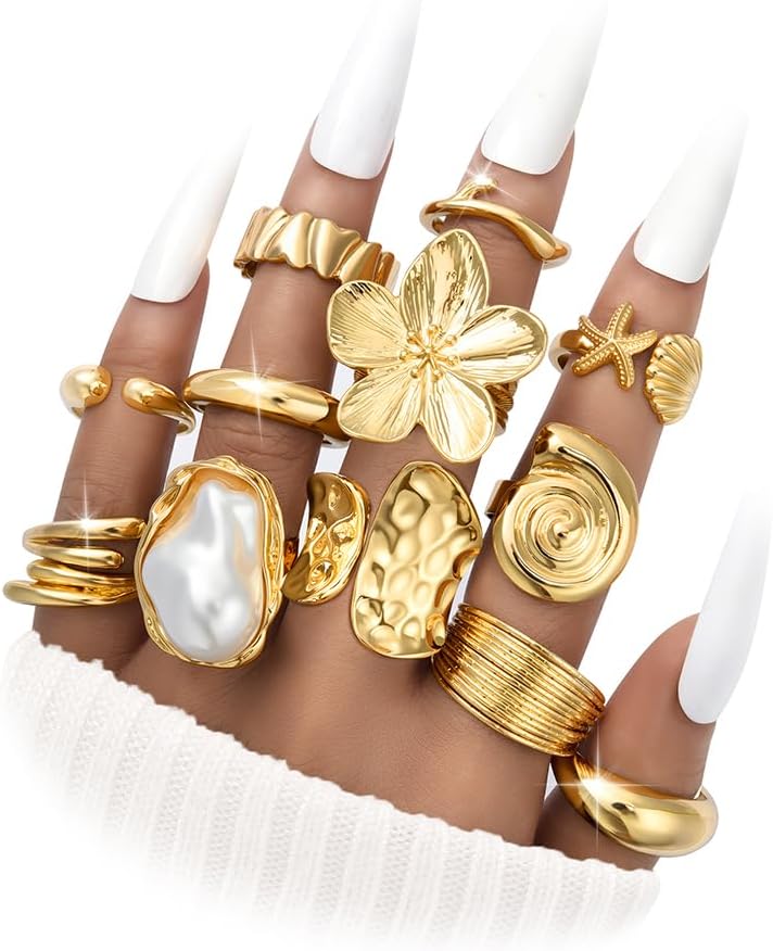 12 PCS Chunky Gold Rings for Women