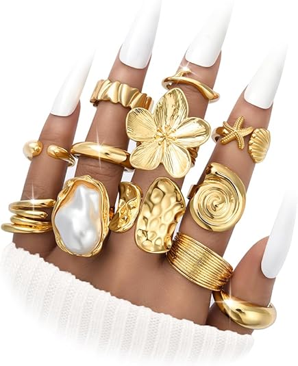 12 PCS Chunky Gold Rings for Women