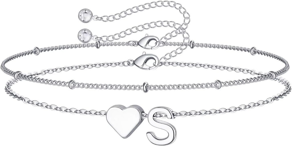 14K-Gold-Plated Heart Initial Bracelets for Women Girl Dainty Gold
