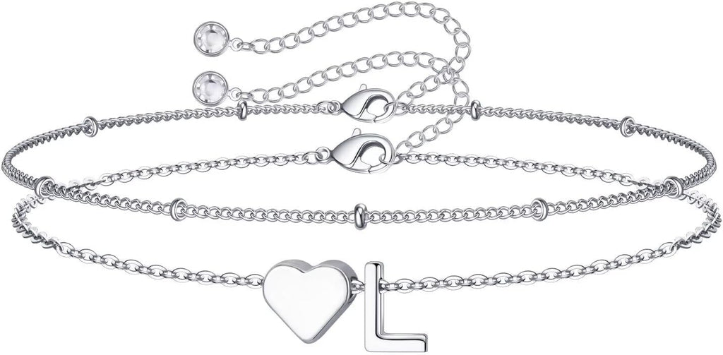 14K-Gold-Plated Heart Initial Bracelets for Women Girl Dainty Gold
