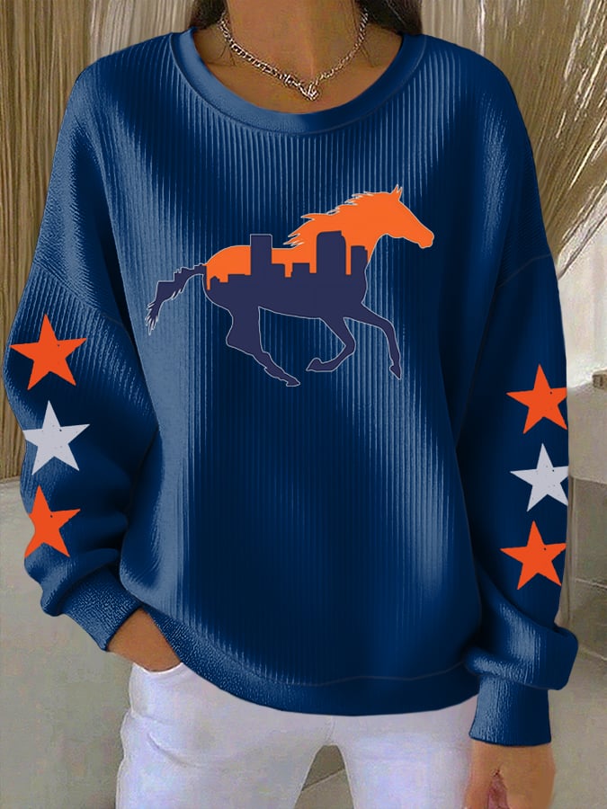 Women's Football Print Knit Crew Neck Long Sleeve Top2