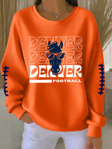 Women's Rugby Print Knit Crew Neck Long Sleeve Top