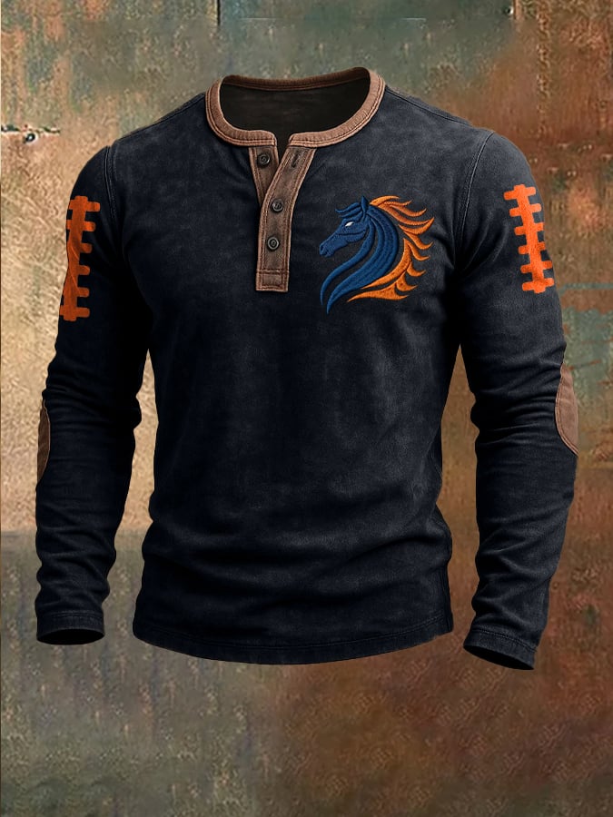 Men's Football Print Henley Top