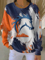 Women's Rugby Print Knit Crew Neck Long-Sleeved Top