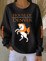 Women's Rugby Print Knit Crew Neck Long Sleeve Top