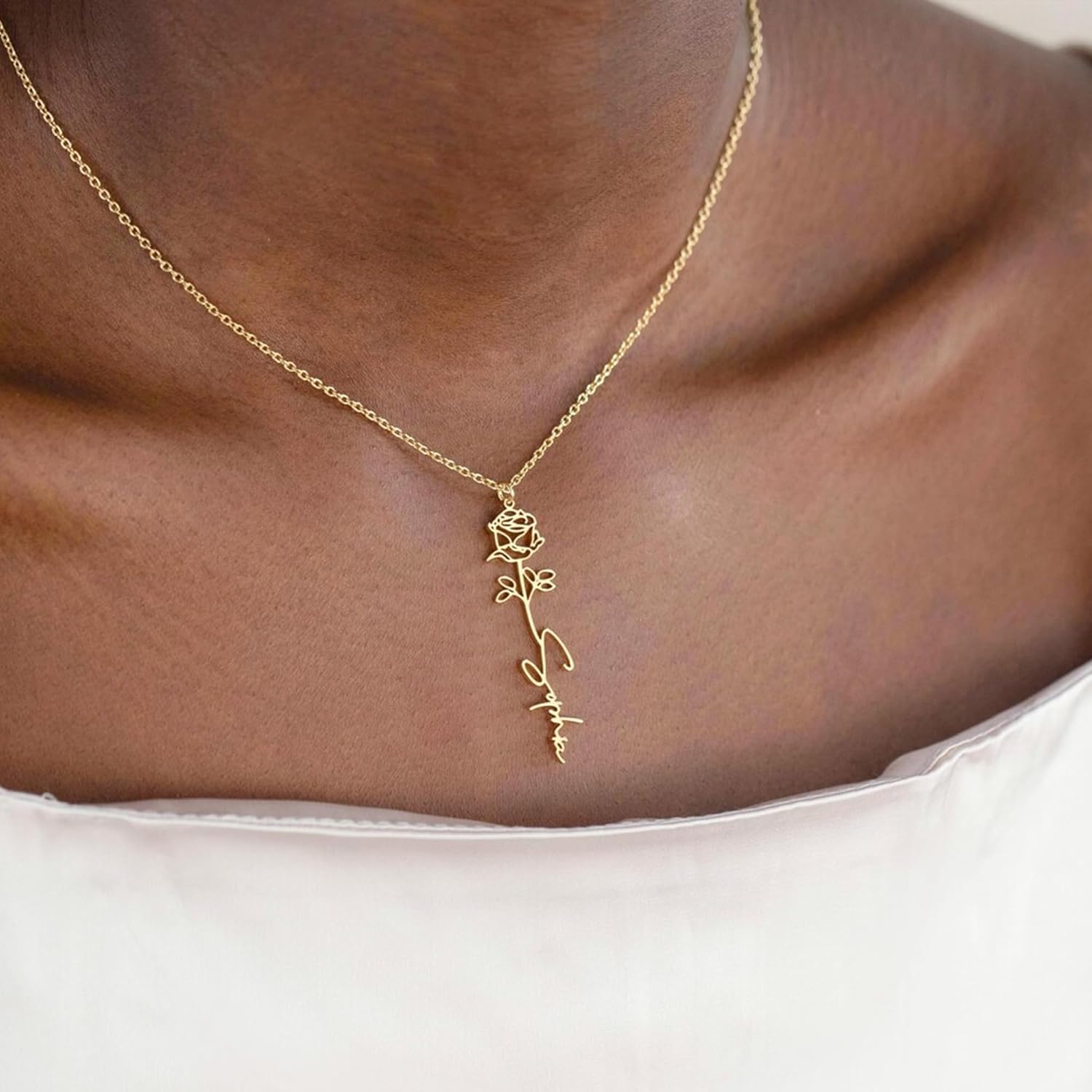 Custom Name Necklace with Birth Flower