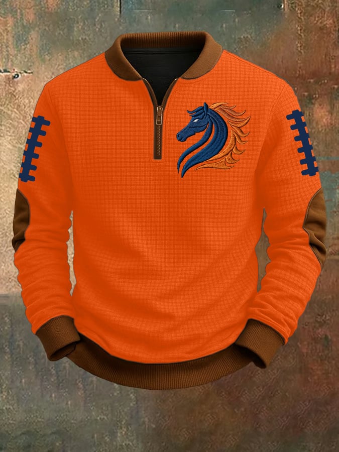 Men's rugby print jacquard zip-up sweatshirt