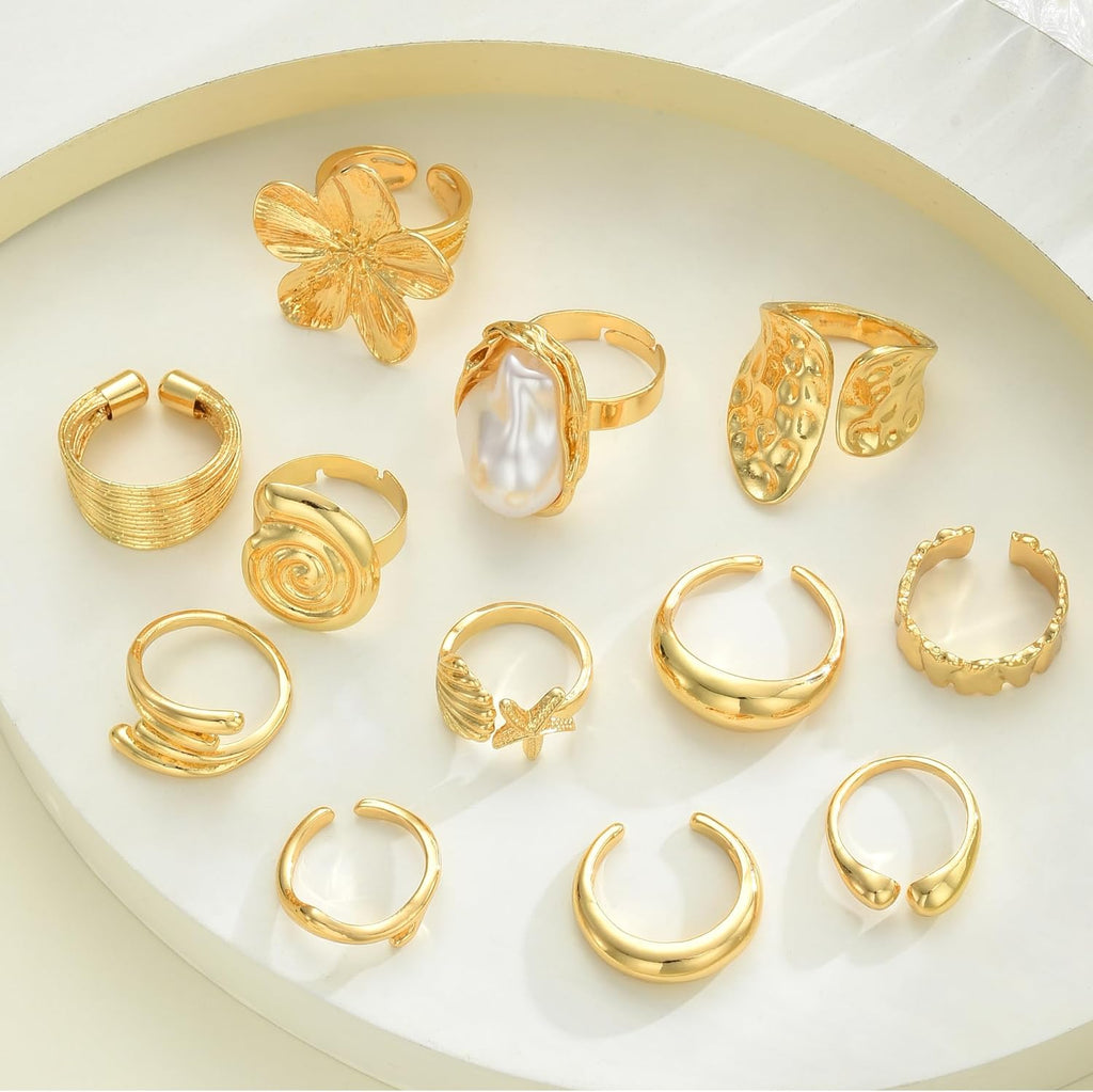 12 PCS Chunky Gold Rings for Women