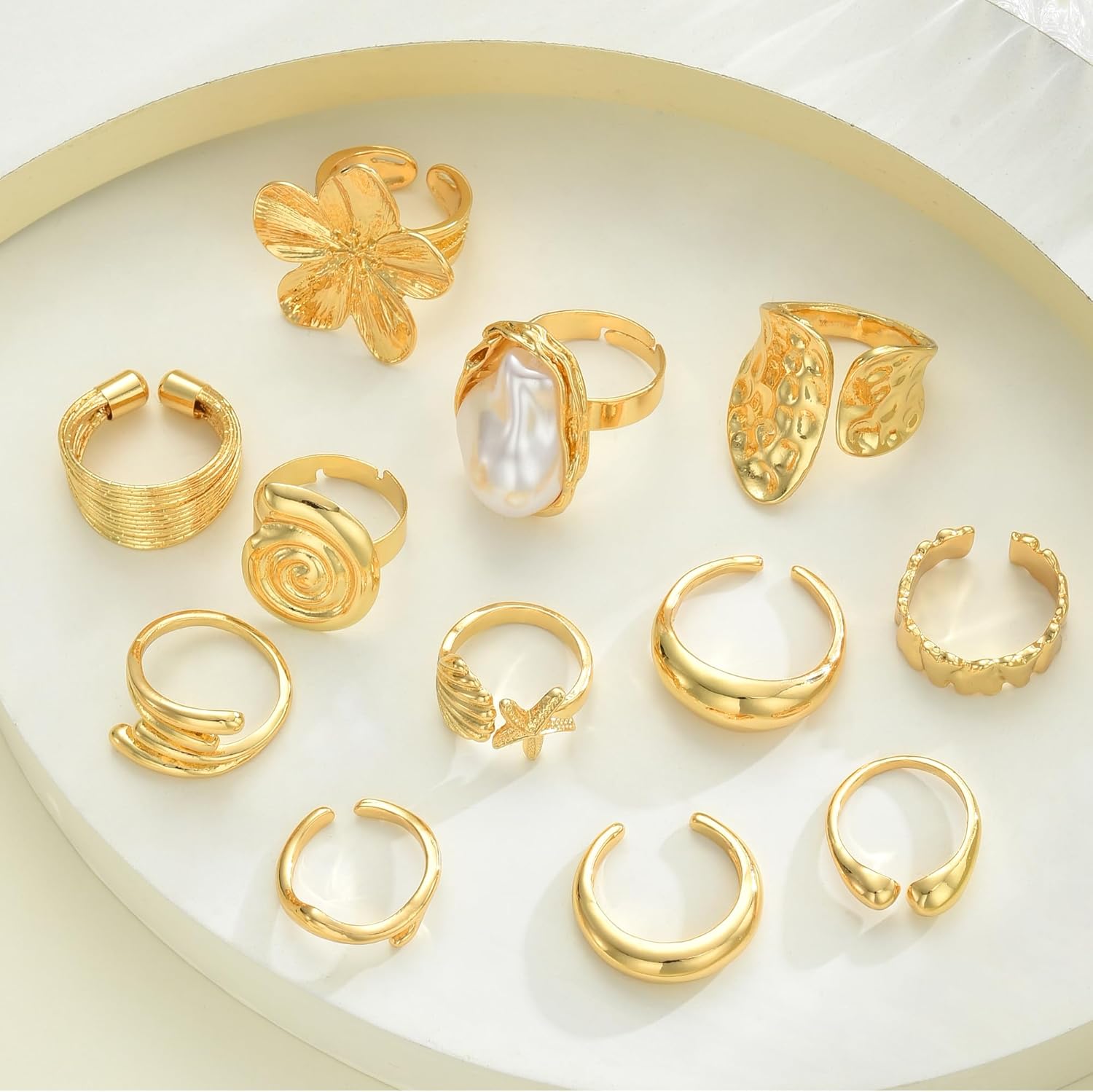 12 PCS Chunky Gold Rings for Women
