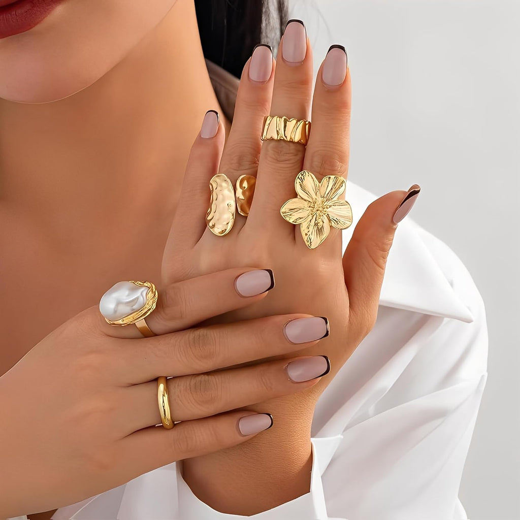 12 PCS Chunky Gold Rings for Women