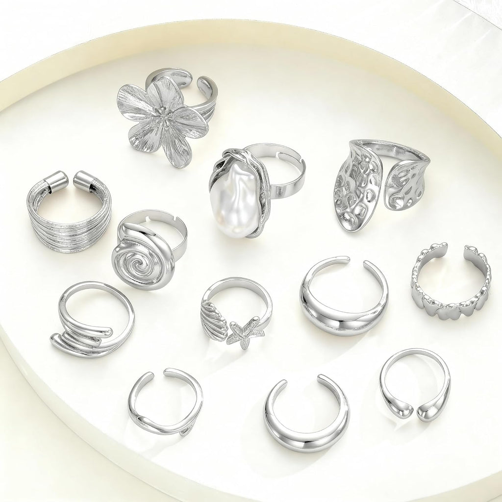 12 PCS Chunky Gold Rings for Women