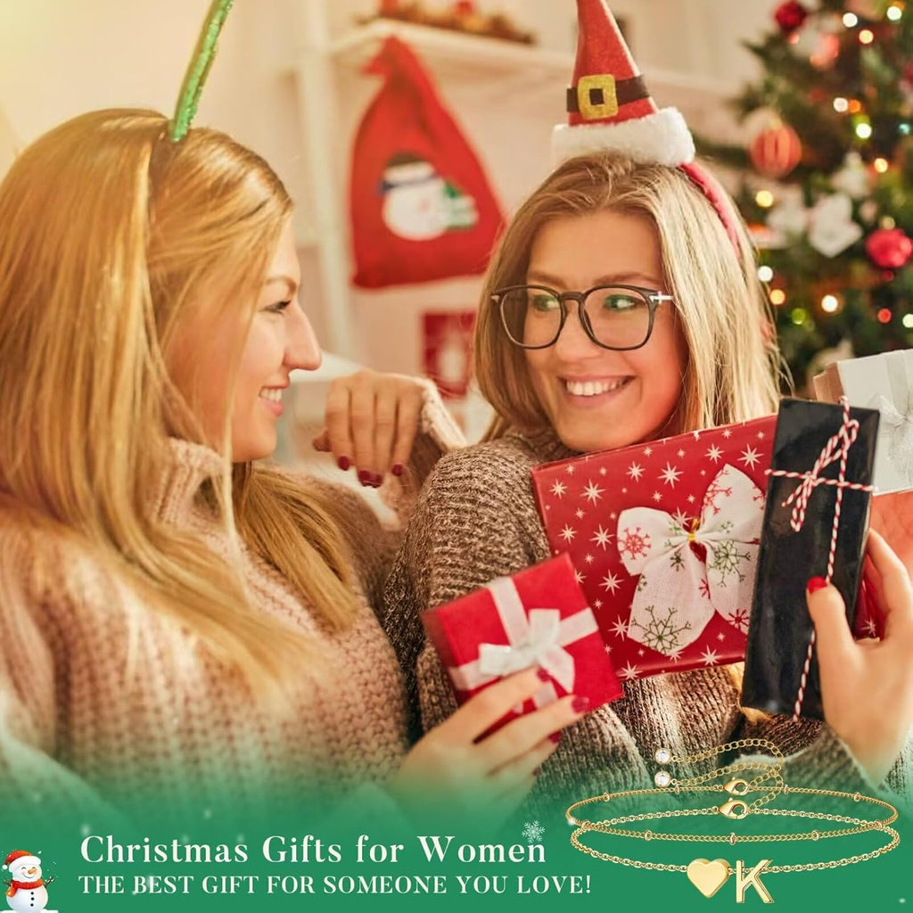 14K-Gold-Plated Heart Initial Bracelets for Women Girl Dainty Gold