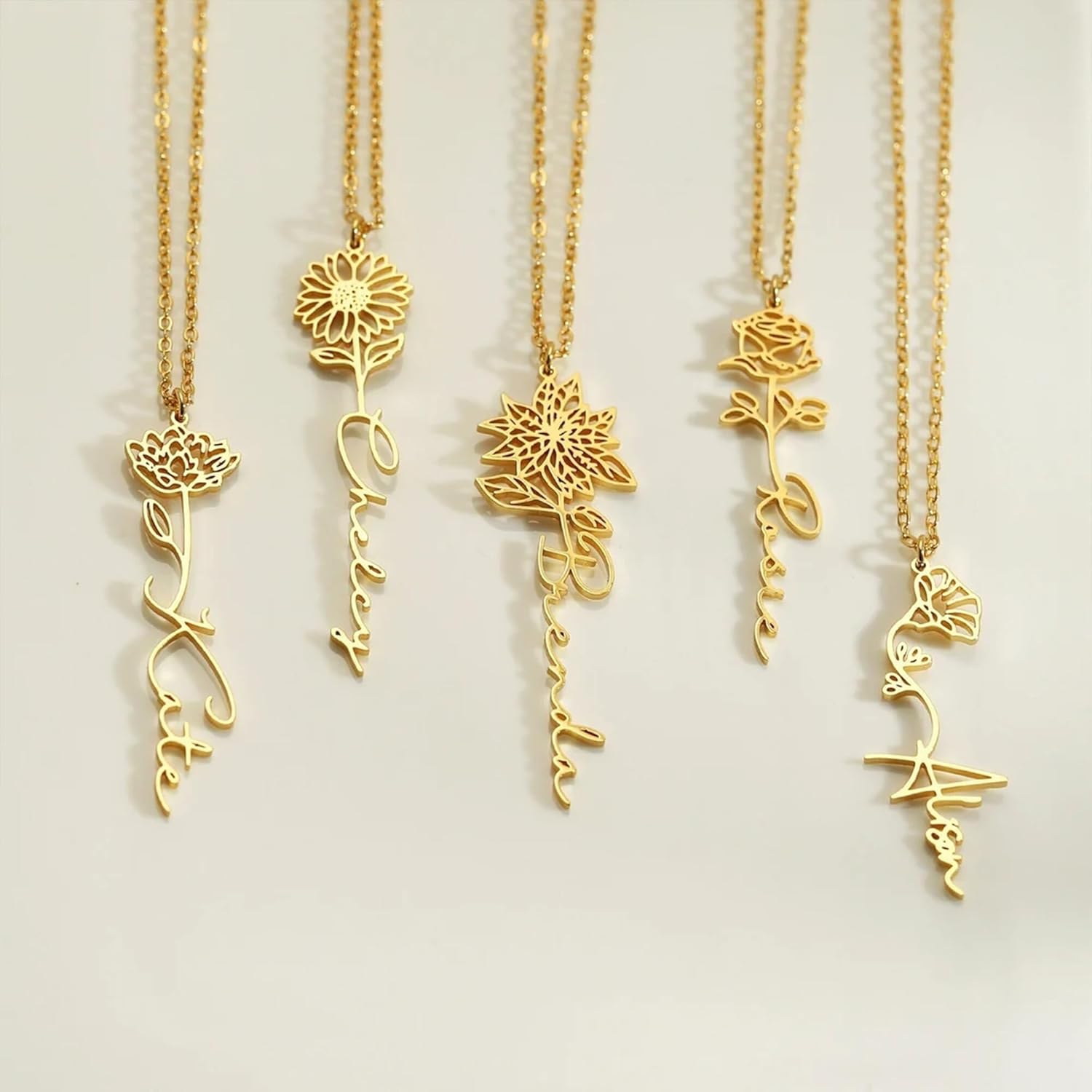 Custom Name Necklace with Birth Flower