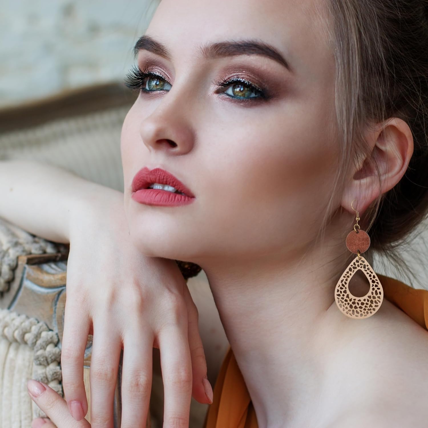 6/9 Pairs Boho Earrings Vintage Wooden Geometric Leather Earrings Flower Earrings