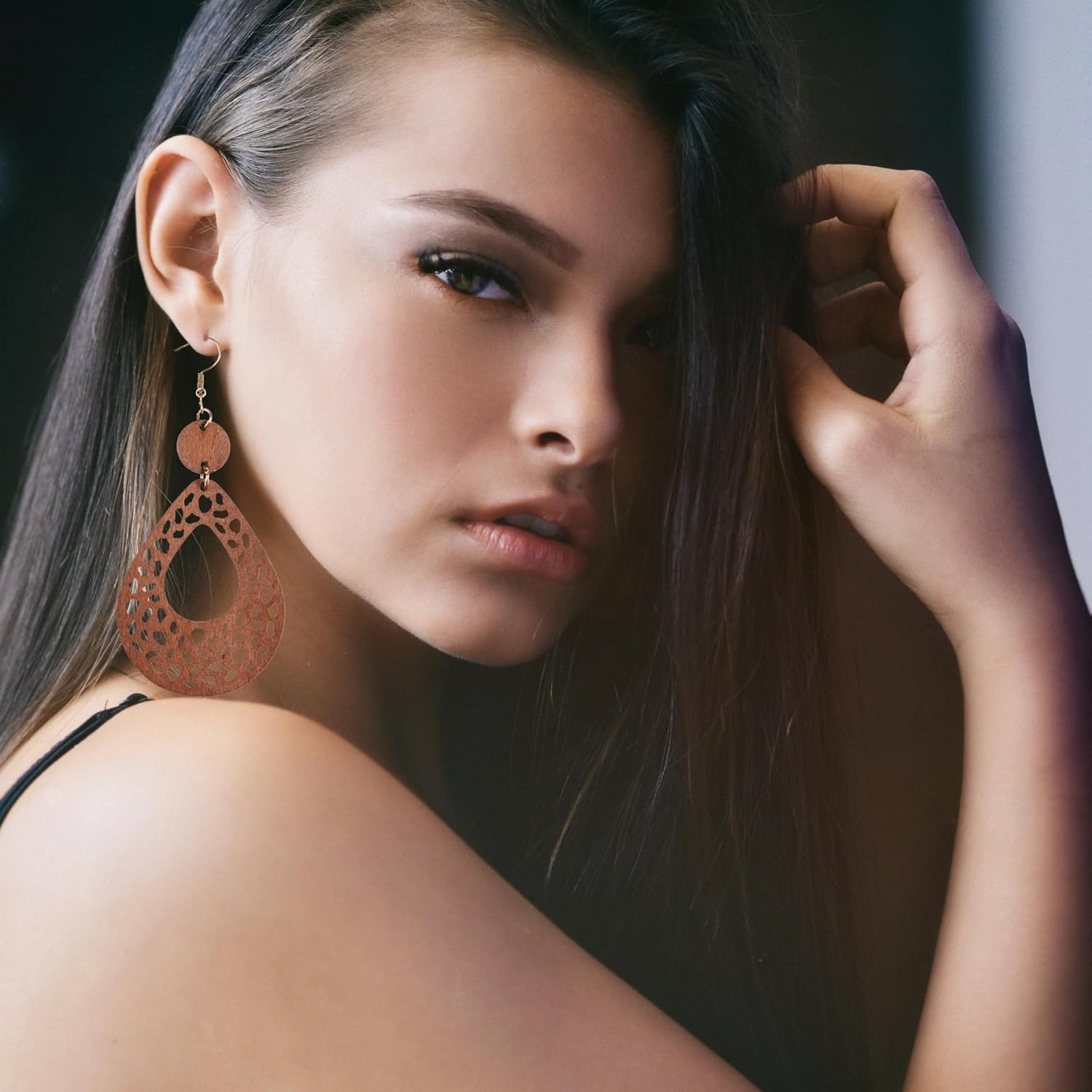 6/9 Pairs Boho Earrings Vintage Wooden Geometric Leather Earrings Flower Earrings