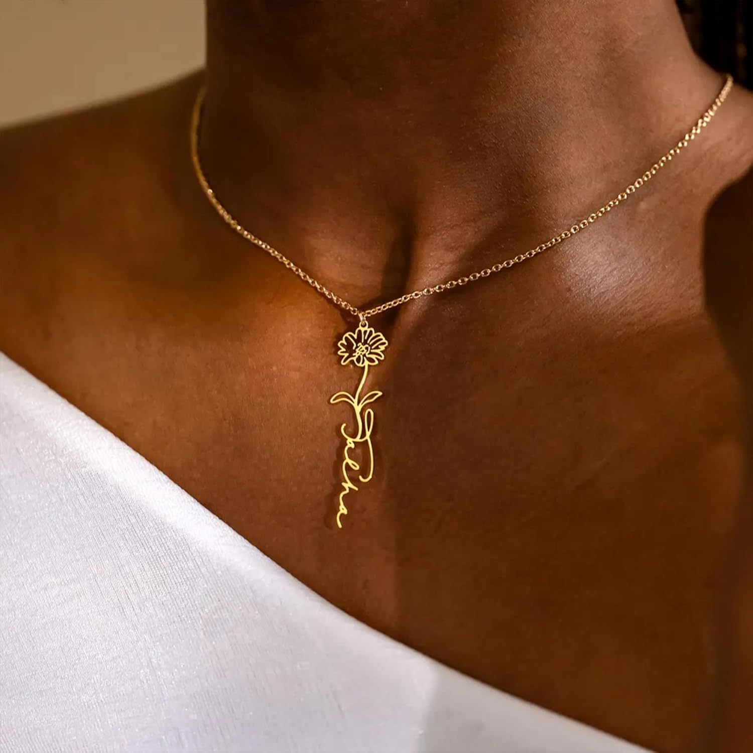Custom Name Necklace with Birth Flower