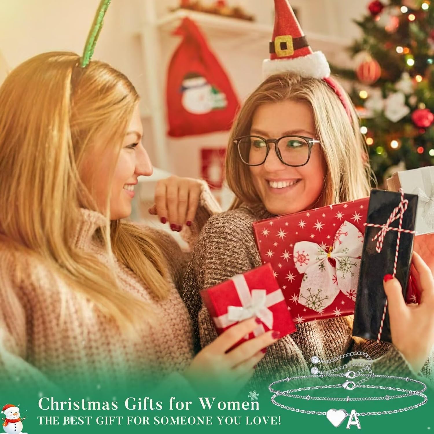 14K-Gold-Plated Heart Initial Bracelets for Women Girl Dainty Gold