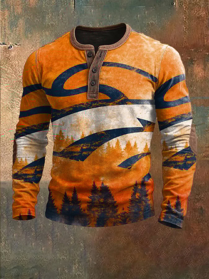 Men's Football Print Henley Top