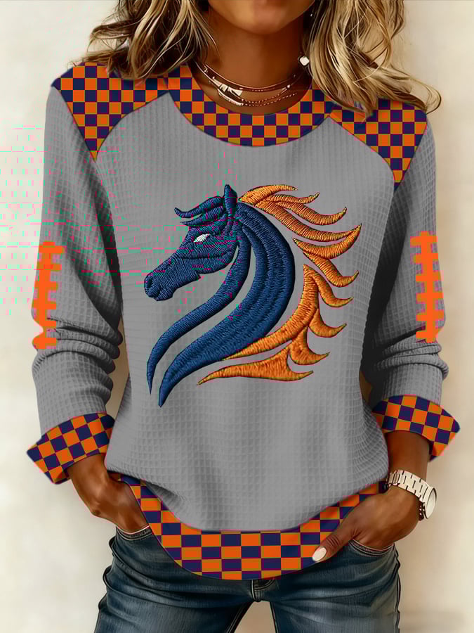 Women's Casual Rugby Print Long Sleeve Sweatshirt