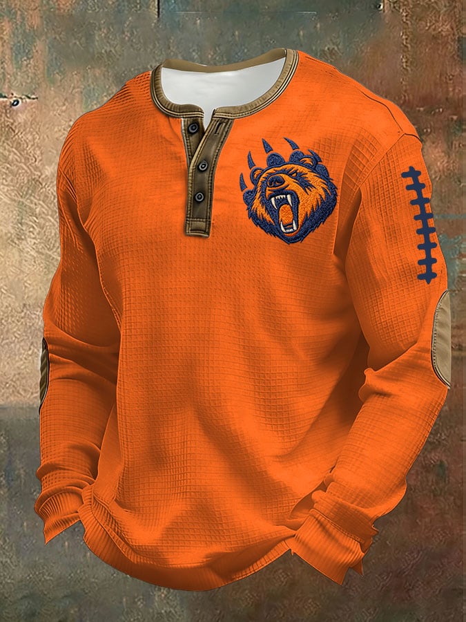 Men's Football Waffle-Knit Fabric Henley Shirt
