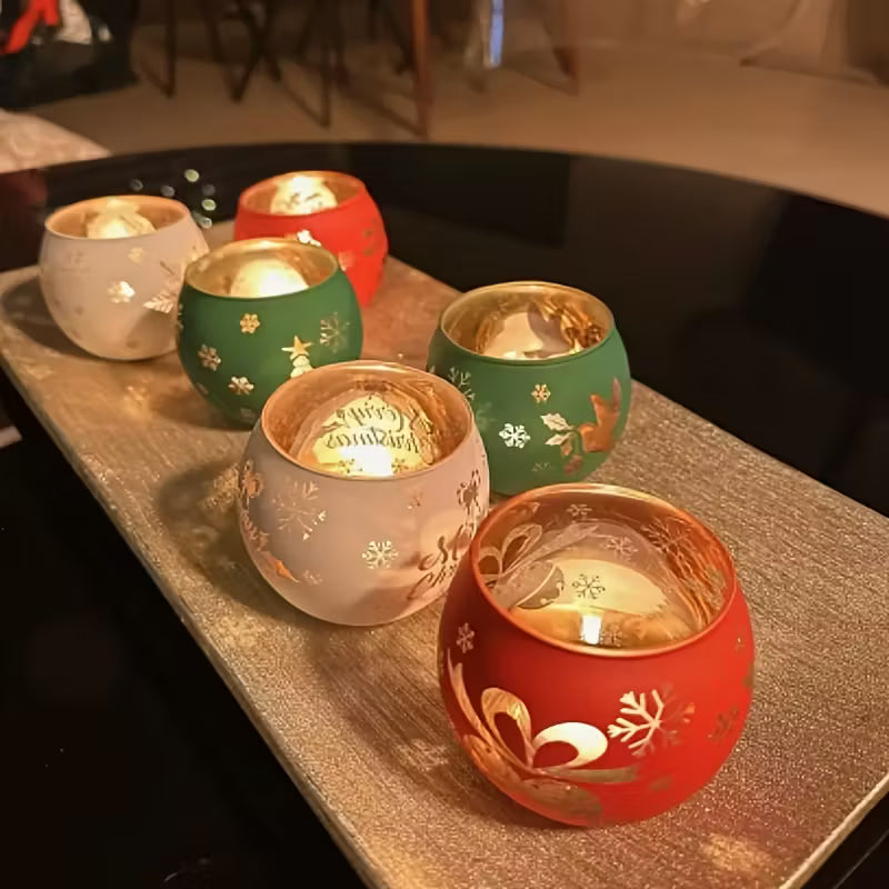 6pcs Classic Electroplated Engraved Translucent Vintage Candle Holders with Golden Accents - Perfect for Thanksgiving, Halloween, Christmas, Easter, Valentine'S Day Tabletop Decor, Candle Holder Decor