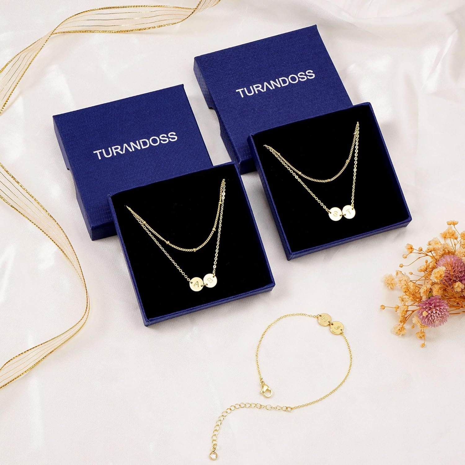 14K-Gold-Plated 2 Letter A-Z Disc Bracelet Stacked Trendy