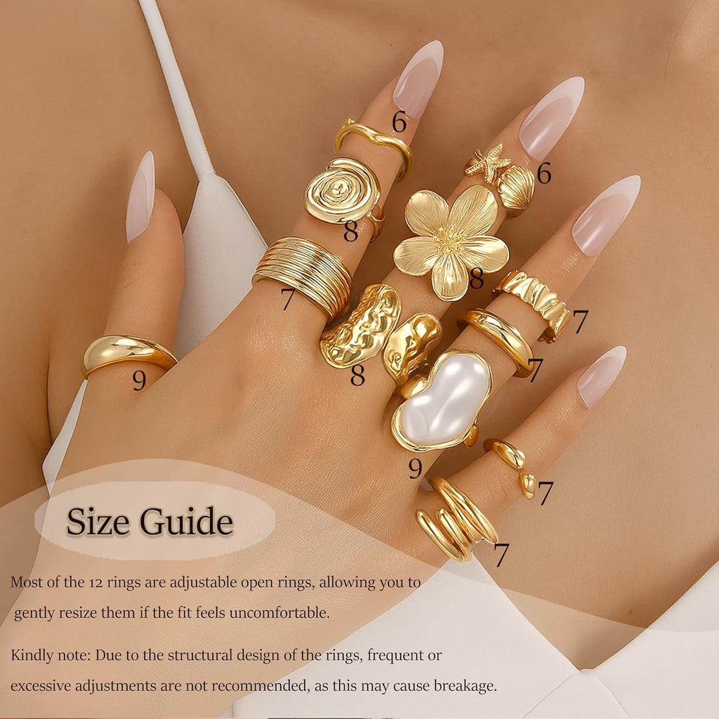 12 PCS Chunky Gold Rings for Women