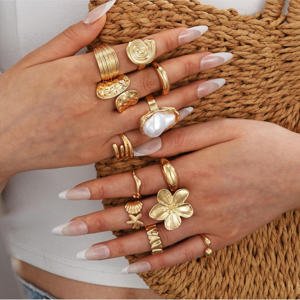 12 PCS Chunky Gold Rings for Women
