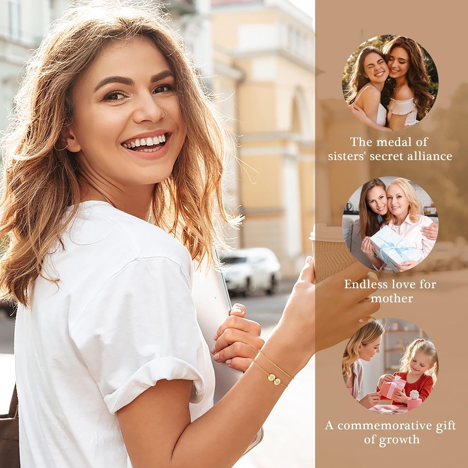 14K-Gold-Plated 2 Letter A-Z Disc Bracelet Stacked Trendy