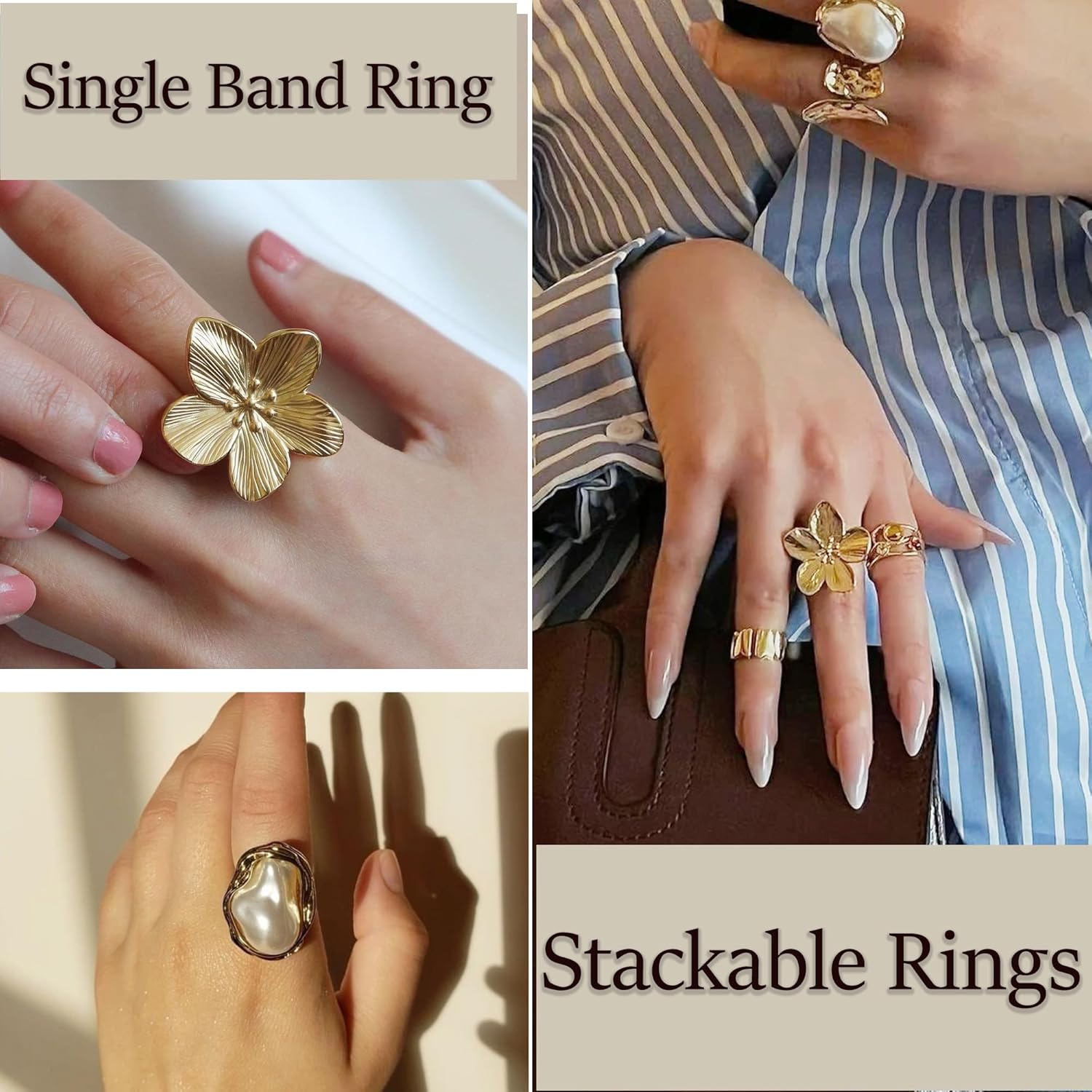 12 PCS Chunky Gold Rings for Women