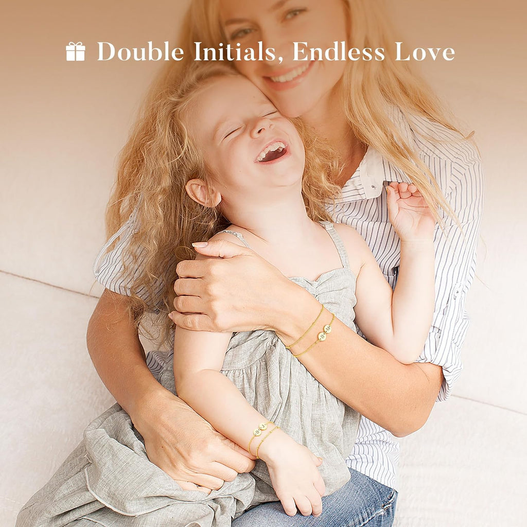 14K-Gold-Plated 2 Letter A-Z Disc Bracelet Stacked Trendy