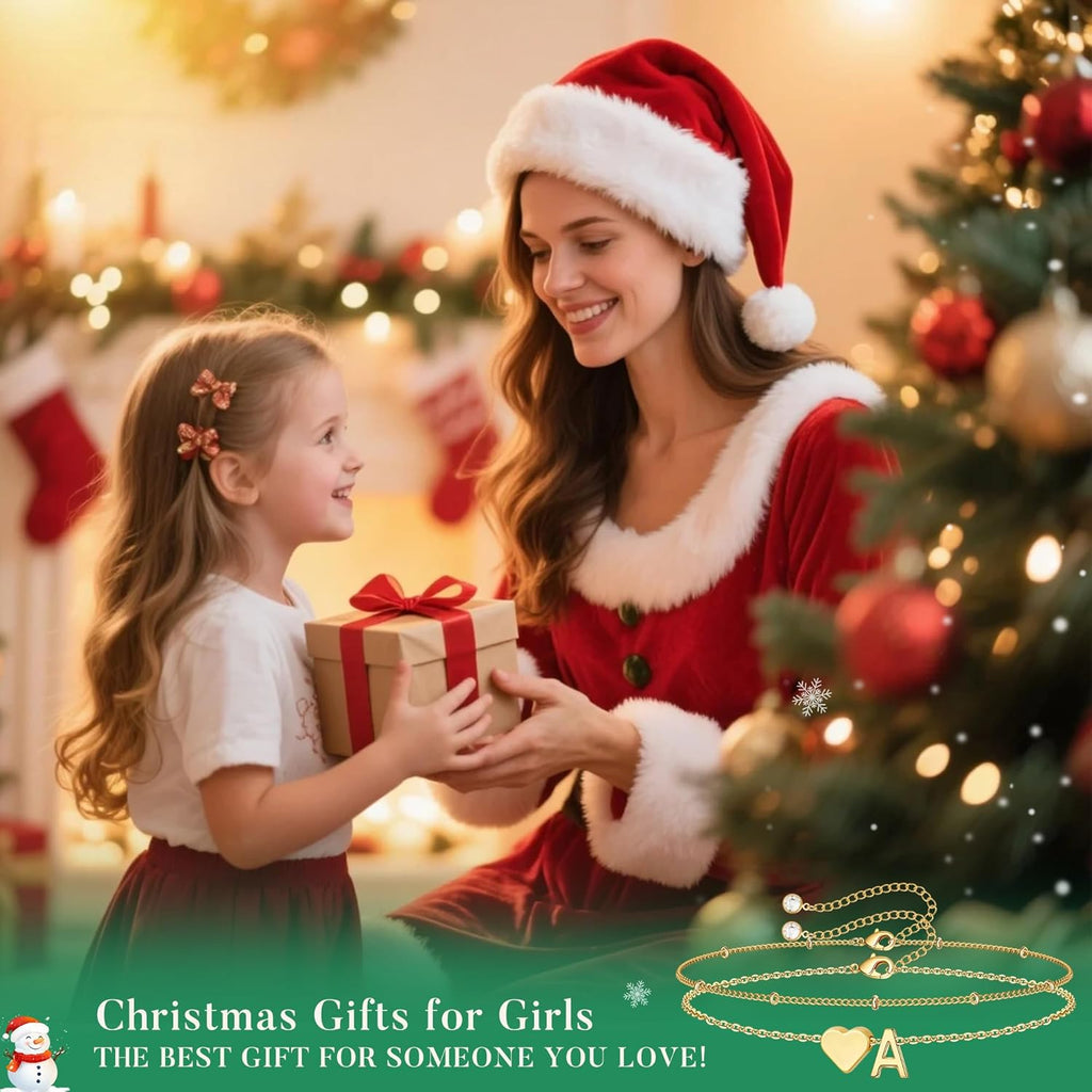 14K-Gold-Plated Heart Initial Bracelets for Women Girl Dainty Gold