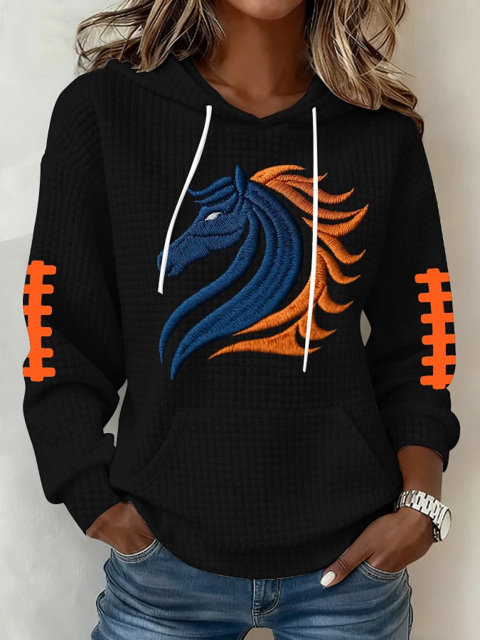 Women's Football Print Plaid Fabric Hooded Sweatshirt