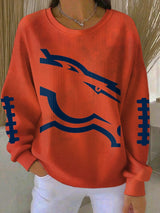 Women's Football Print Knitted Crew Neck Long Sleeve Top