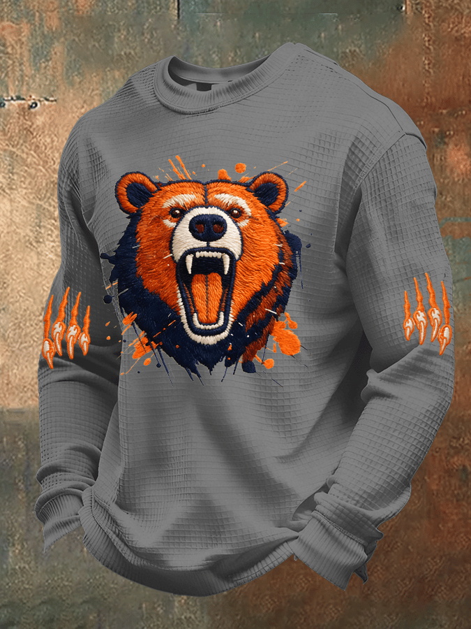 Men's Football Print Waffle Fabric Long-Sleeve T-Shirt