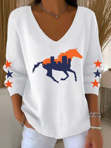 Women's Football Print Knit Long Sleeve Top