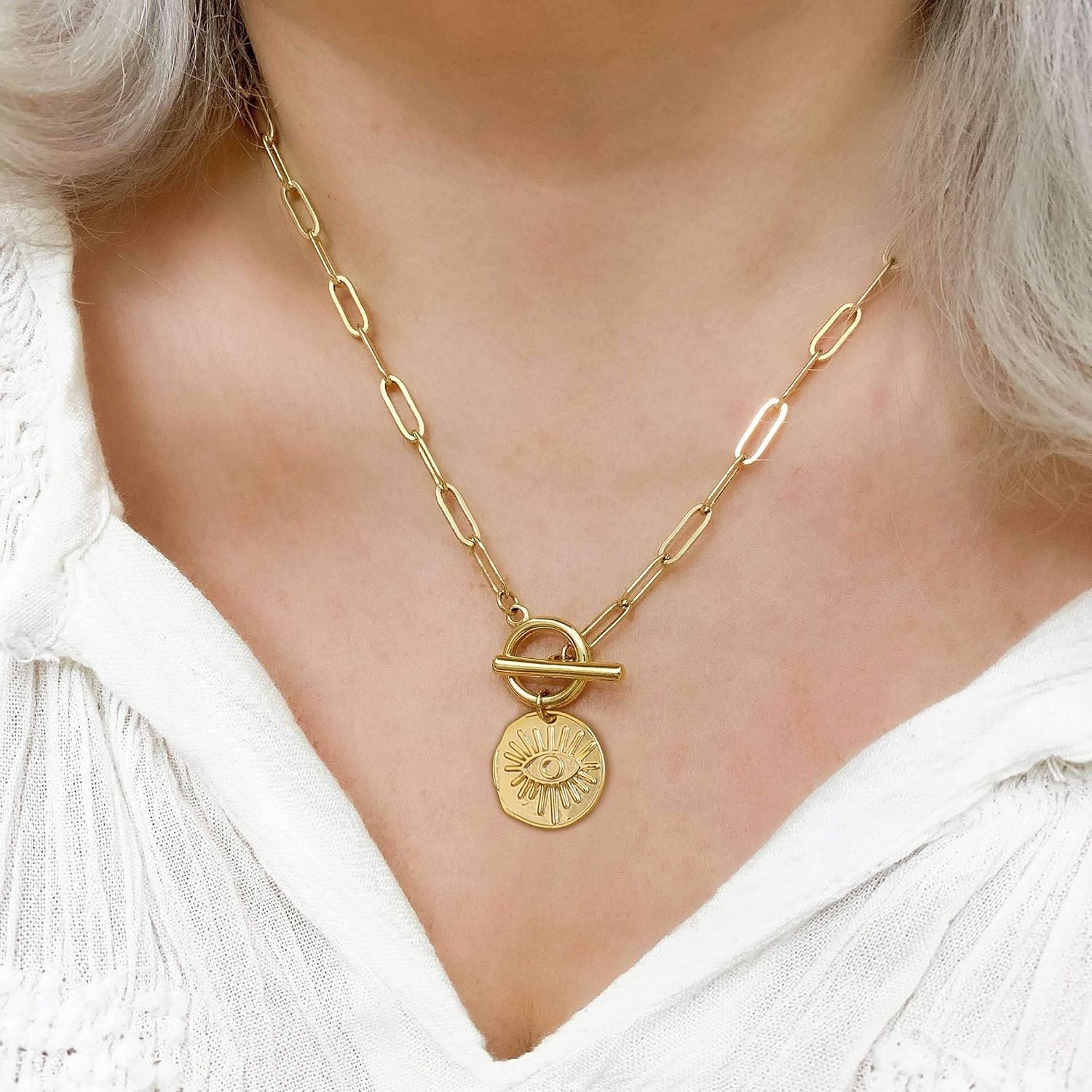 14K Gold Plated Vintage Evil Eye Queen Elizabeth