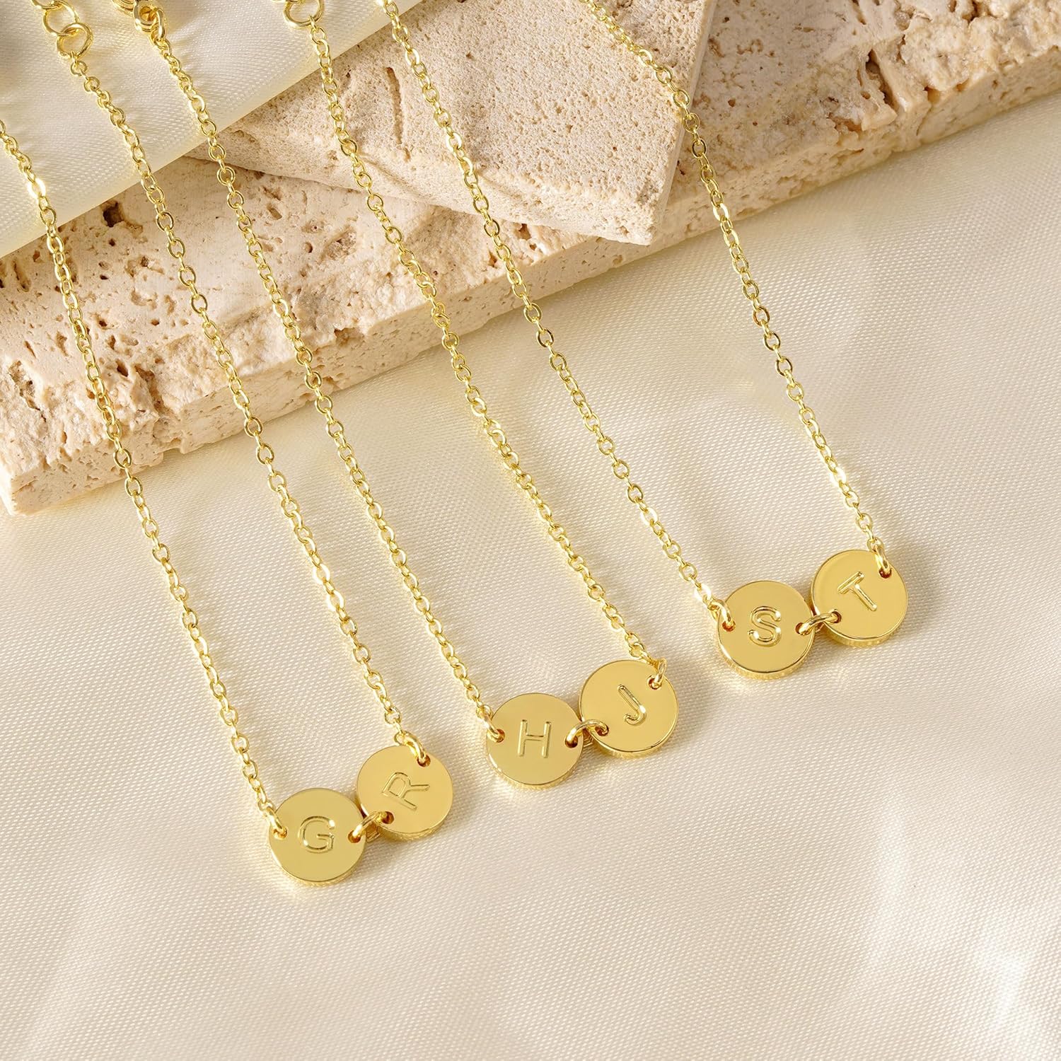 14K-Gold-Plated 2 Letter A-Z Disc Bracelet Stacked Trendy