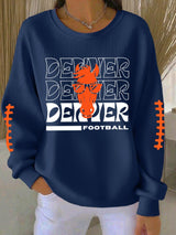 Women's Rugby Print Knit Crew Neck Long Sleeve Top