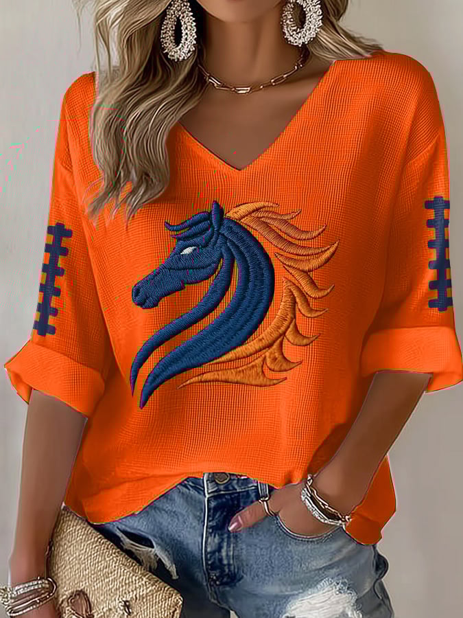 Women's Rugby Print Waffle Long Sleeve T-Shirt