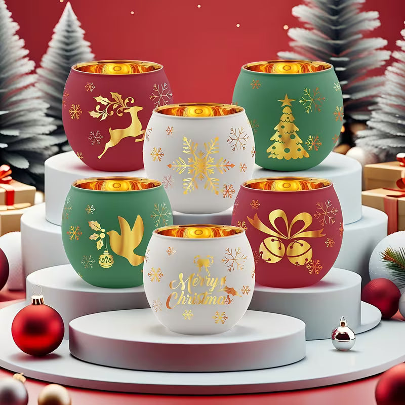 6pcs Classic Electroplated Engraved Translucent Vintage Candle Holders with Golden Accents - Perfect for Thanksgiving, Halloween, Christmas, Easter, Valentine'S Day Tabletop Decor, Candle Holder Decor