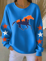 Women's Football Print Knit Crew Neck Long Sleeve Top2