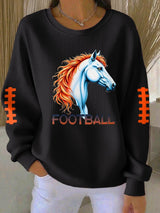 Women's Rugby Print Knit Crew Neck Long-Sleeved Top