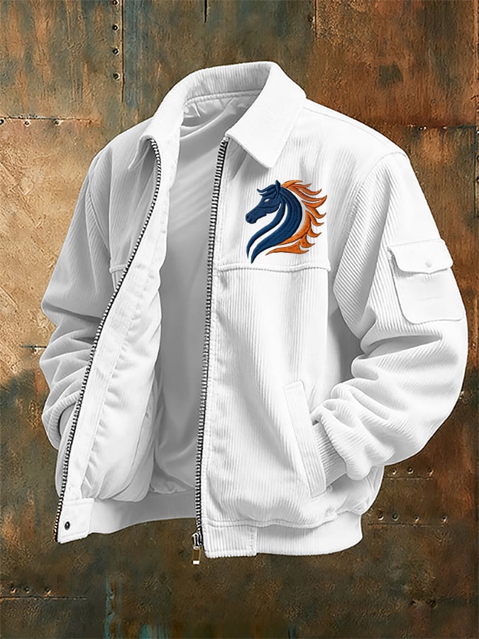 Men's rugby print corduroy casual jacket