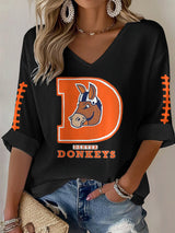 Women's Rugby Print Waffle Long Sleeve T-Shirt