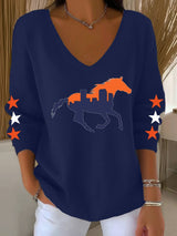 Women's Football Print Knit Long Sleeve Top