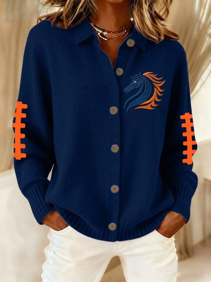 Women's rugby print casual collared knit top