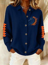 Women's rugby print casual collared knit top